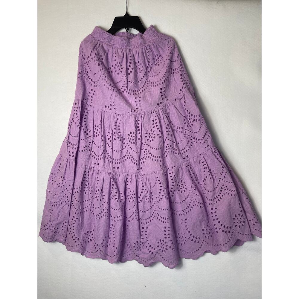 AQUA Eyelet Trim Midi Skirt & top Lavender (Small)